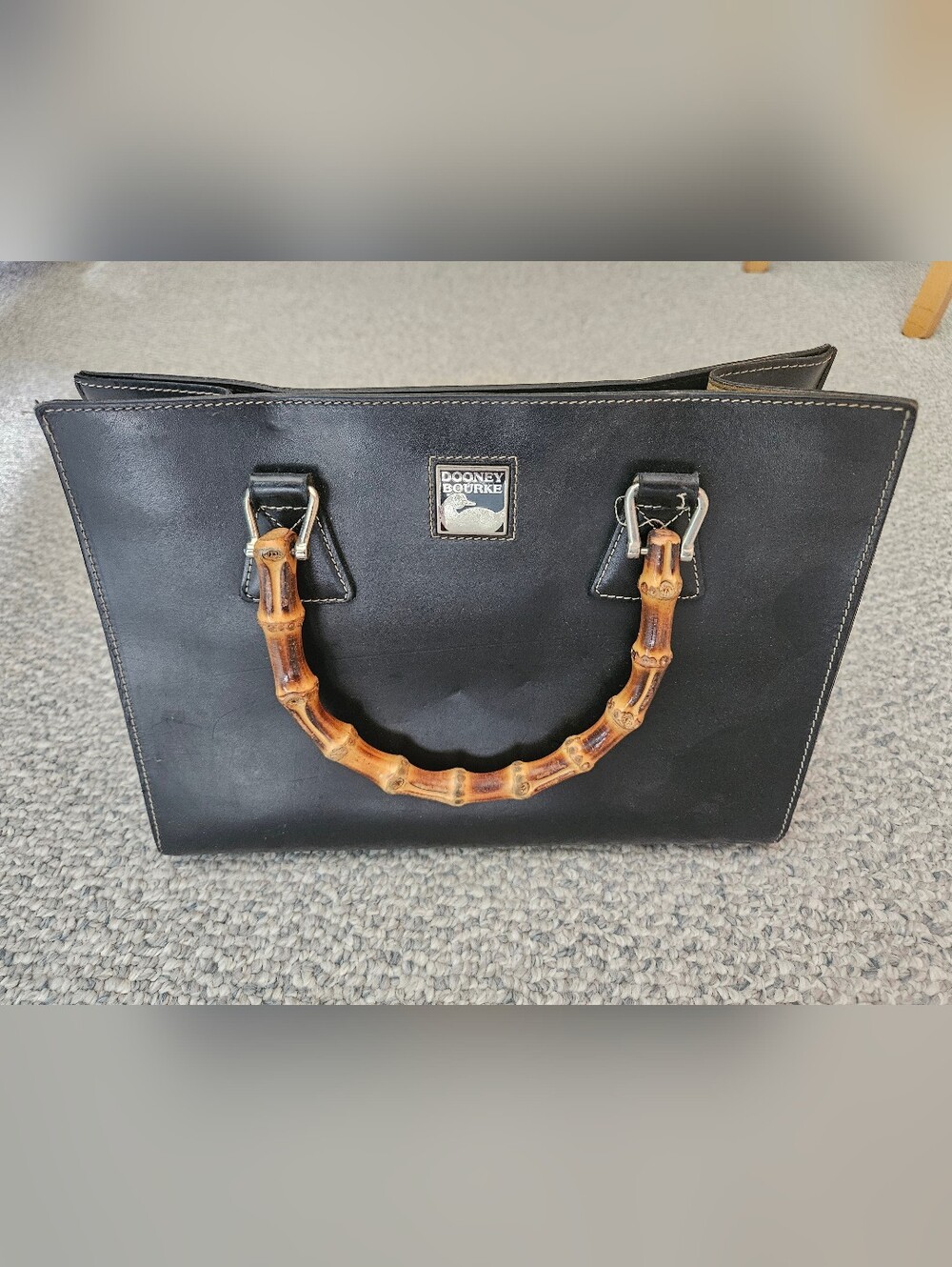 Dooney And Bourke Black Leather Bucket Purse With Wood Handles